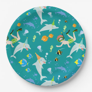 Under the sea dolphins and boy birthday party paper plate