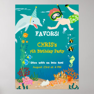 Under the sea dolphins and boy birthday party poster