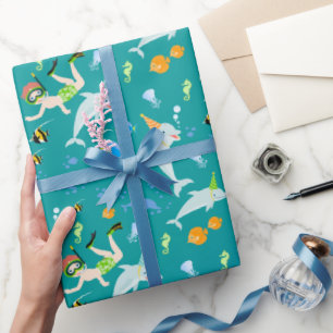 Under the sea dolphins and boy birthday party wrapping paper