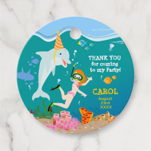 Under the sea dolphins and girl Birthday Party Favour Tags