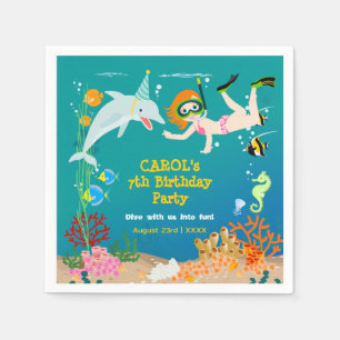 Under the sea dolphins and girl Birthday Party Napkin