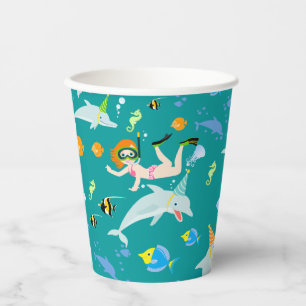 Under the sea dolphins and girl Birthday Party Paper Cups