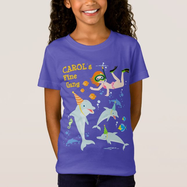 Under the sea dolphins and girl Birthday Party T-Shirt (Front)