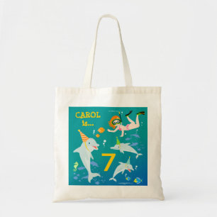Under the sea dolphins and girl Birthday Party Tote Bag