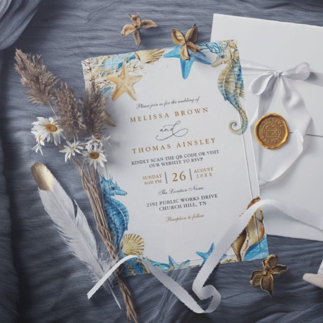 Under the Sea Elegant Watercolor QR Code Wedding Invitation (Creator Uploaded)