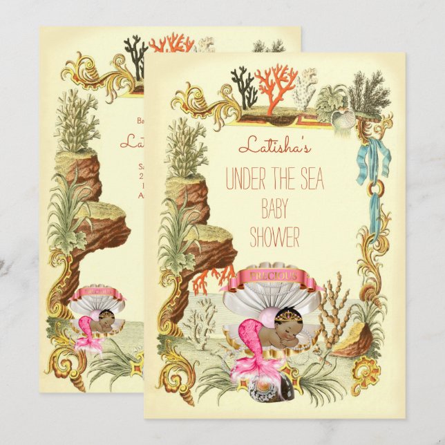 Under The Sea Ethnic Mermaid Princess Baby Shower Invitation (Front/Back)