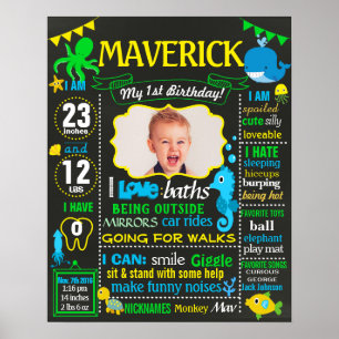 Under the sea first birthday chalkboard sign