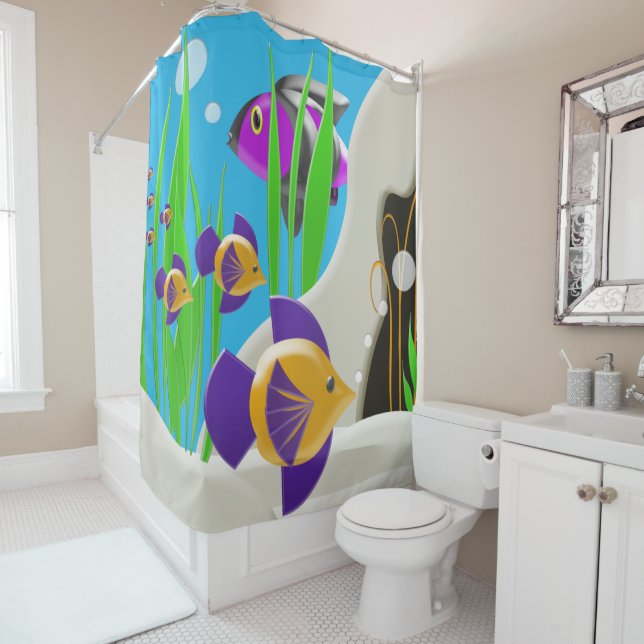 Under The Sea Fish Aquarium Design Shower Curtain (In Situ)