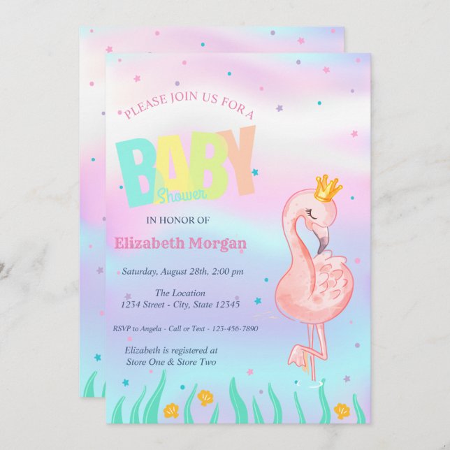 Under The Sea,Flamingo Holographic Baby Shower Invitation (Front/Back)