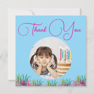 Under The Sea Floral Mermaid Girl Photo Birthday Thank You Card