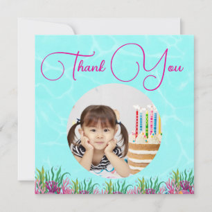Under The Sea Floral Mermaid Girl Photo Birthday Thank You Card