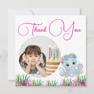 Under The Sea Floral Octopus Photo Girly Birthday  Thank You Card