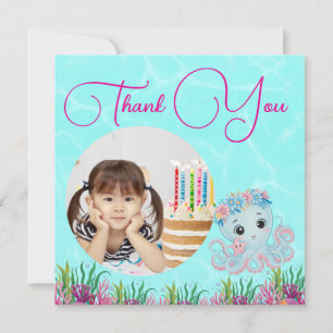 Under The Sea Floral Octopus Photo Girly Birthday Thank You Card