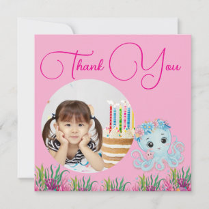 Under The Sea Floral Octopus Photo Girly Birthday Thank You Card