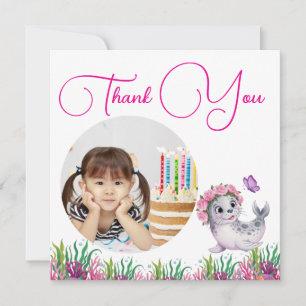 Under The Sea Floral Sea Lion Photo Girly Birthday Thank You Card
