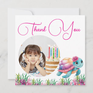 Under The Sea Floral Sea Turtle Photo Birthday Thank You Card