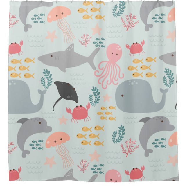 Under The Sea Friends Pattern Shower Curtain (Front)