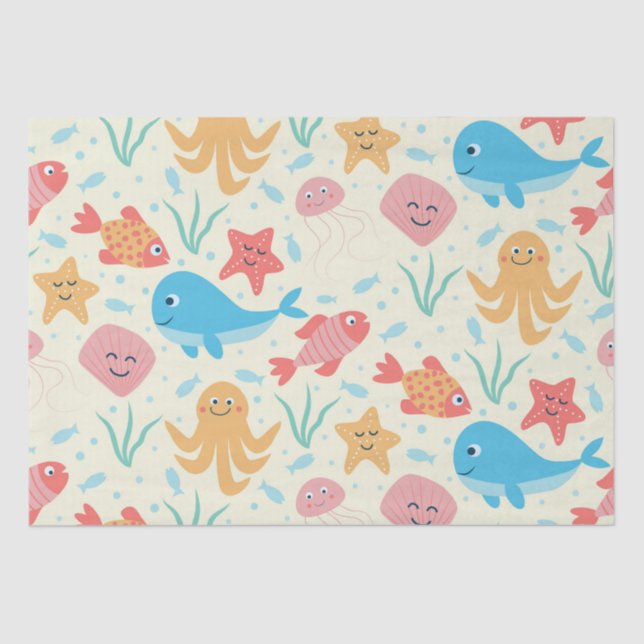 Under the Sea Funny Colourful Creatures Pattern  Tissue Paper (Front)