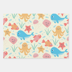 Under the Sea Funny Colourful Creatures Pattern  Wrapping Paper Sheet