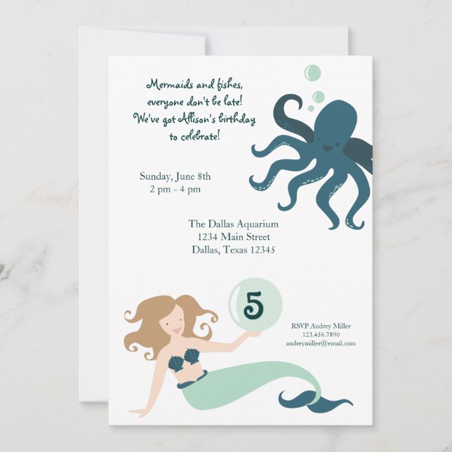 "Under the Sea" Girl Birthday Party Invitation (Front)