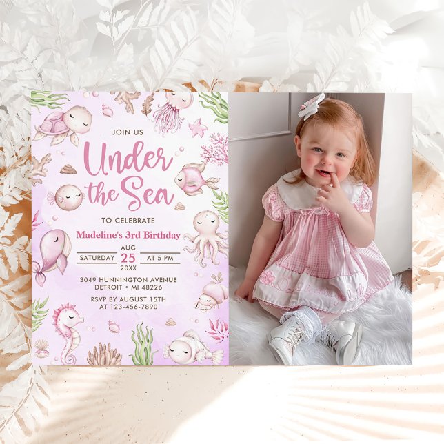 Under The Sea Girl Birthday Party Photo Invitation (Creator Uploaded)