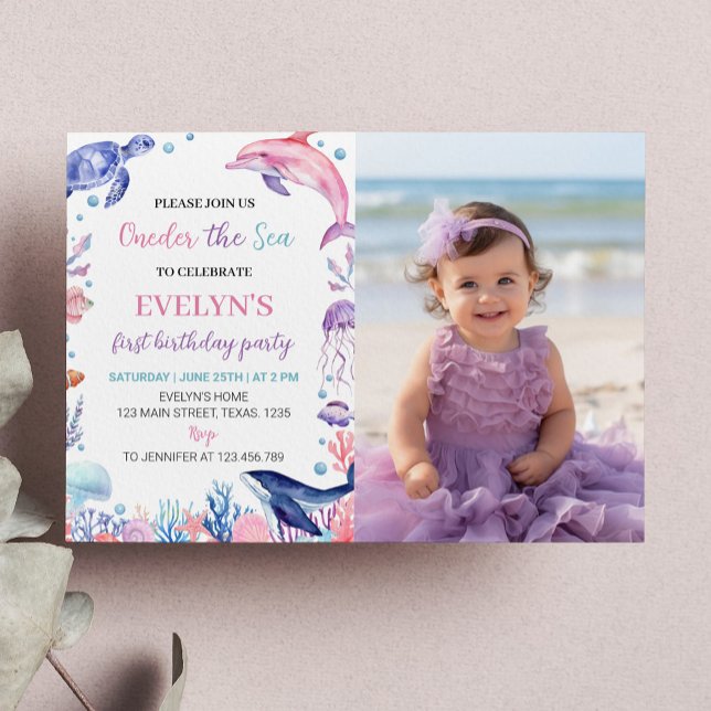 Under The Sea Girl First Birthday Photo Invitation (Creator Uploaded)