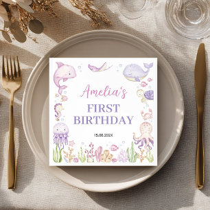 Under the Sea Girl Ocean Animals Kids Birthday Napkin