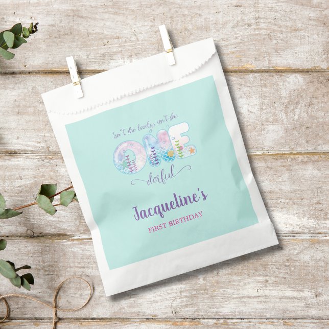 Under The Sea Girls 1st Birthday Party Welcome Favour Bags (ONEderful under the sea 1st birthday favor bag.)