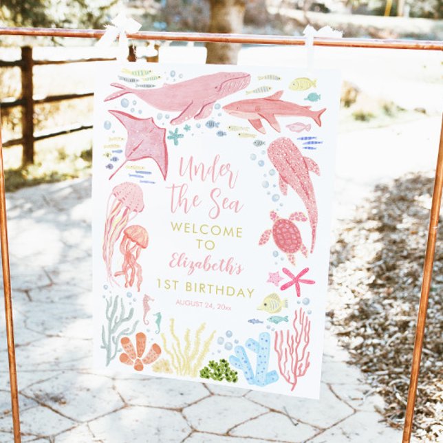 Under The Sea Girls 1st Birthday Welcome Poster (Creator Uploaded)