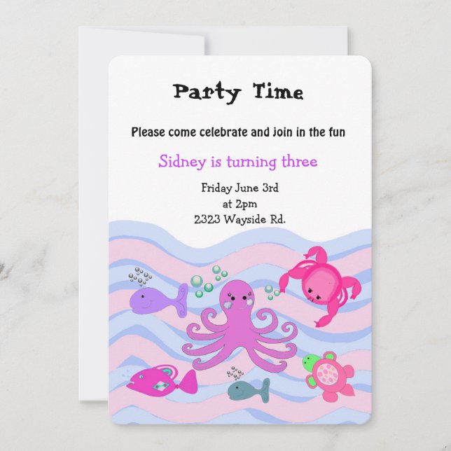 Under the Sea Girls Birthday Invitation (Front)
