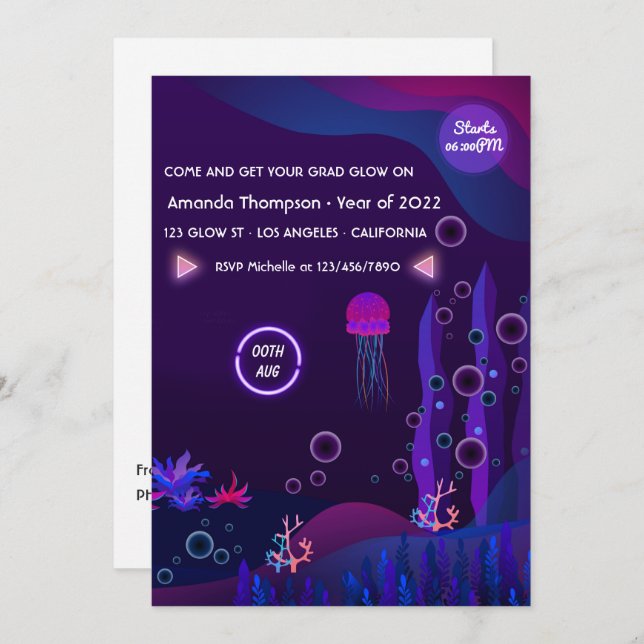 Under the Sea Glow Graduation Party Invitation (Front/Back)