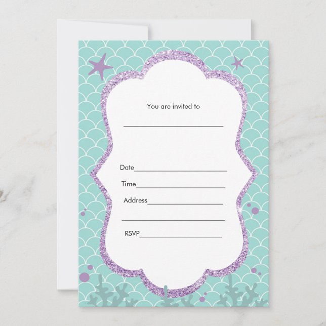 Under The Sea Invitation Fill In Purple Teal (Front)