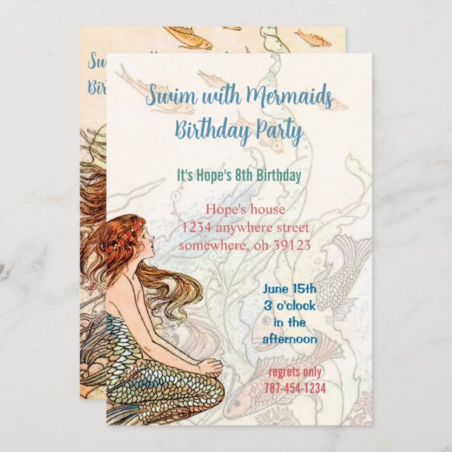 Under the Sea Invitation Mermaid Birthday Party (Front/Back)