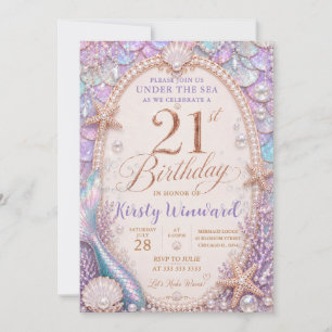 Under the Sea Iridescent Seashell 21st Birthday Invitation