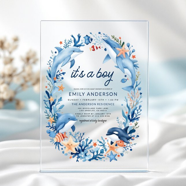 Under the Sea It's a Boy Blue Baby Shower Acrylic Invitations (Creator Uploaded)