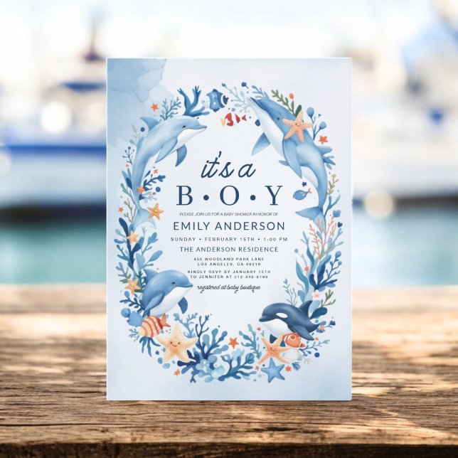 Under the Sea It's a Boy Blue Baby Shower Invitation (Creator Uploaded)