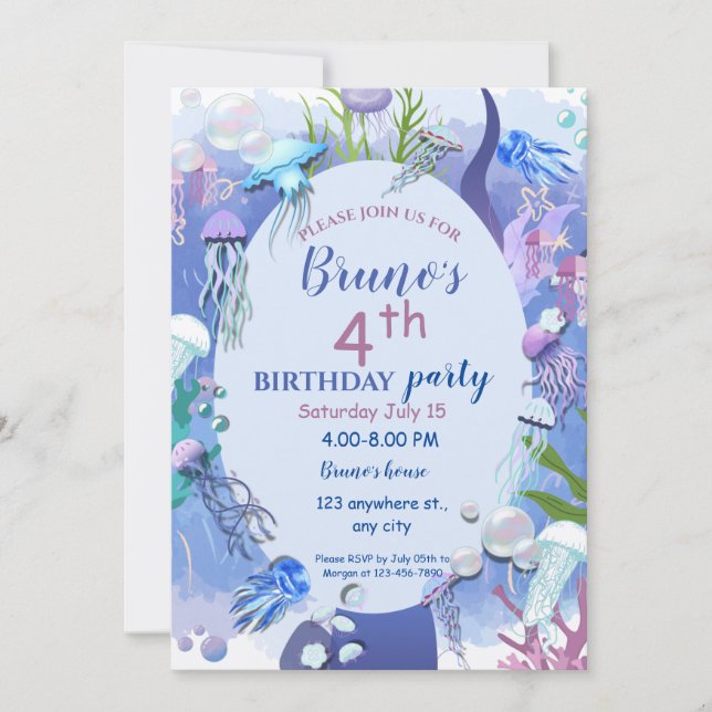 Under the sea jellyfish Birthday Invitation  (Front)