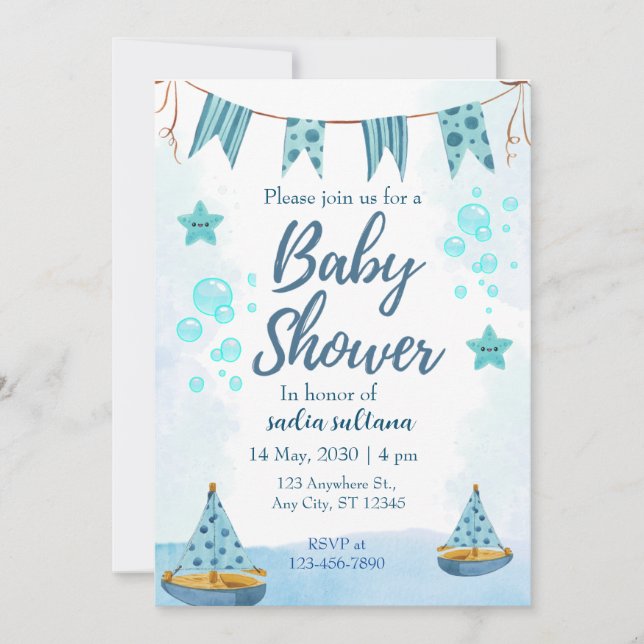 Under the Sea Joy: Personalised Baby Boy Shower  Invitation (Front)