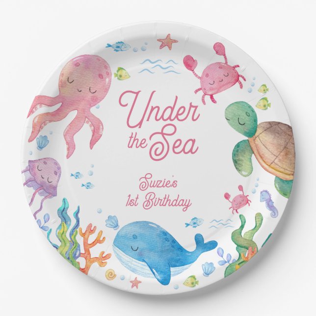 Under the Sea Kids 1st Birthday Paper Plate (Front)