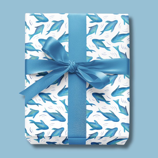 Under the Sea kids ocean shark fish pattern Wrapping Paper (Under the sea fish silhouette cute kids wrapping paper, perfect for birthday and baby showers.)