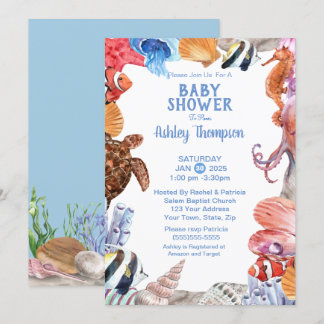 Under the Sea Life Blue Baby Shower Invitation