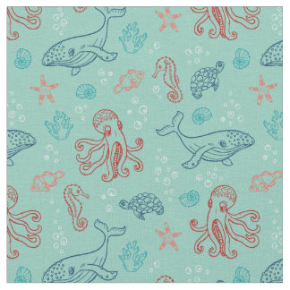 Under the Sea Line Art Pattern Fabric