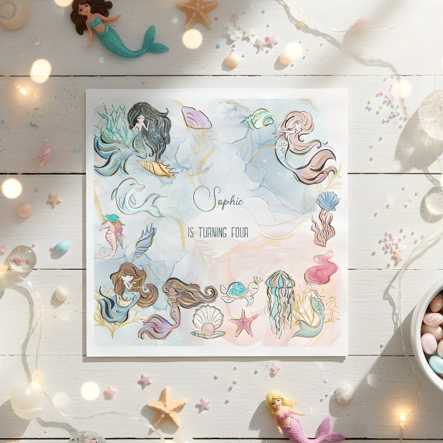 Under the sea lovely Mermaids birthday Napkin (Creator Uploaded)
