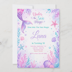 Under the Sea Magic Watercolor Mermaid Birthday Invitation