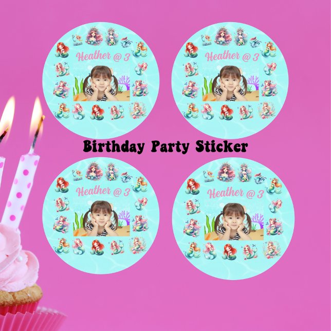 Under The Sea Magical Mermaids Girly Birthday  Classic Round Sticker (Creator Uploaded)