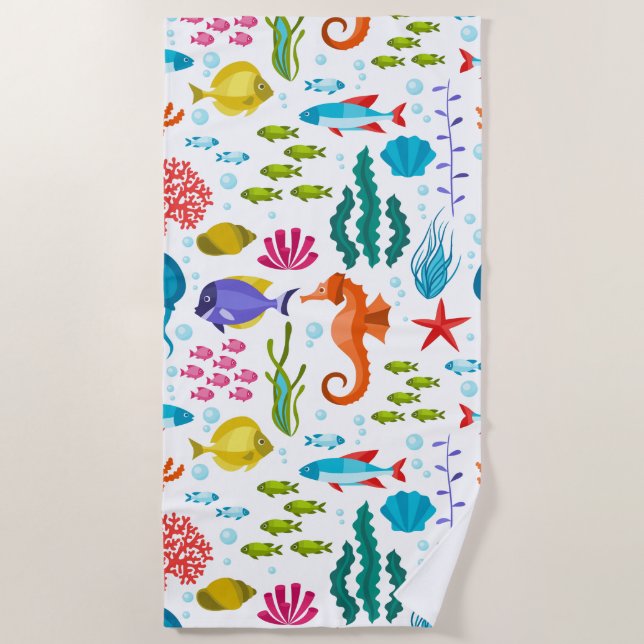 Under the sea-marine animals pattern beach towel (Front)