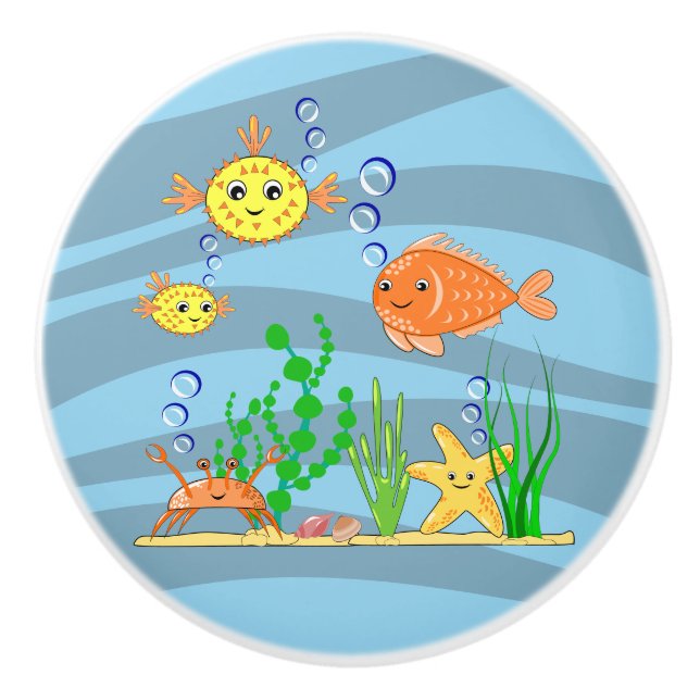 Under the Sea Marine Creatures Ceramic Knob (Front)