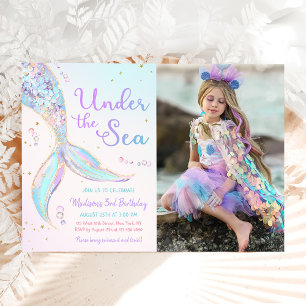 Under The Sea Mermaid 3rd Birthday Party Photo Invitation