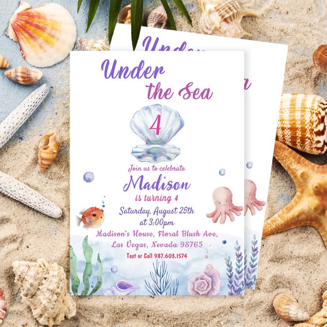Under The Sea Mermaid 4th Birthday Party  Invitation (Creator Uploaded)