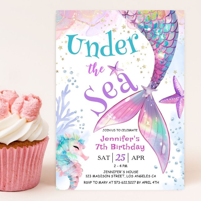 Under The Sea Mermaid 7th Birthday Invitation (Creator Uploaded)